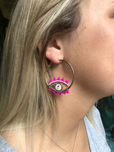 Pink Beaded Eye Hoops