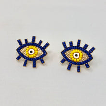 Load image into Gallery viewer, Navy + Yellow Beaded Eye Studs