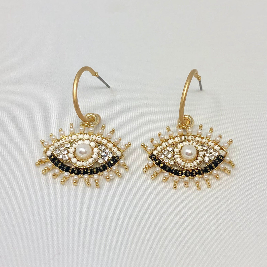 Pearl + Rhinestone Eye Hoops