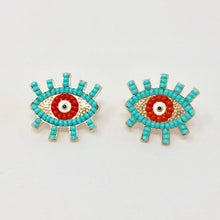 Load image into Gallery viewer, Teal Beaded Eye Studs