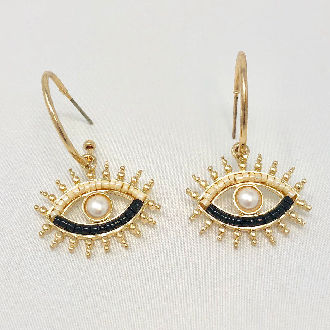 Metallic Eye Mini Hoops (Cream)