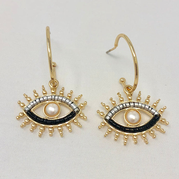 Metallic Eye Mini Hoops (silver beads)