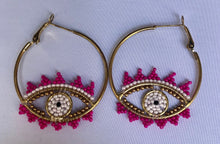 Load image into Gallery viewer, Pink Beaded Eye Hoops